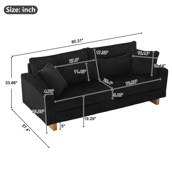 English Elm Modern Corduroy Upholstered Loveseat Sofa with Pocket Springs and Four Accent Pillows Black N763S000040B