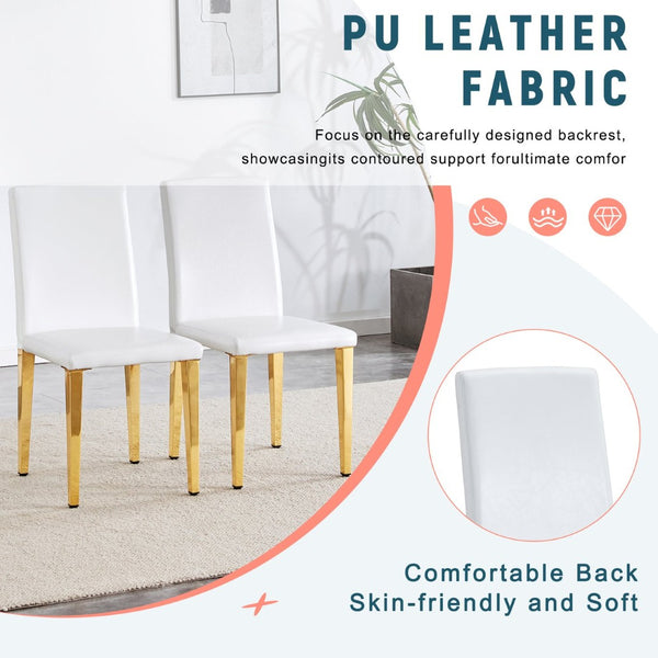English Elm Set Of 4 Elegant White Pu Leather Chairs With Gold Legs – Chic, Durable, And Perfect For Modern Spaces! W3226P279073-GIGA