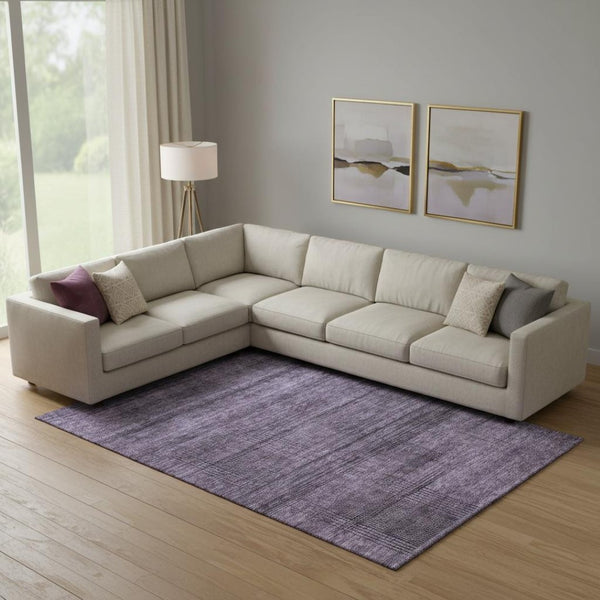 HomeRoots 10' X 14' Plush Plum & Gray Striped Washable Area Rug with UV Protection for Easy Maintenance & Style 666500