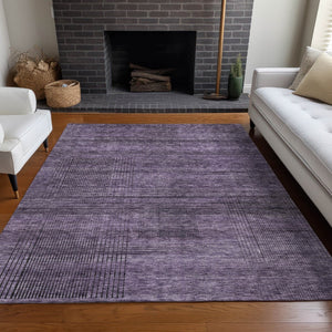 HomeRoots 10' X 14' Plush Plum & Gray Striped Washable Area Rug with UV Protection for Easy Maintenance & Style 666500