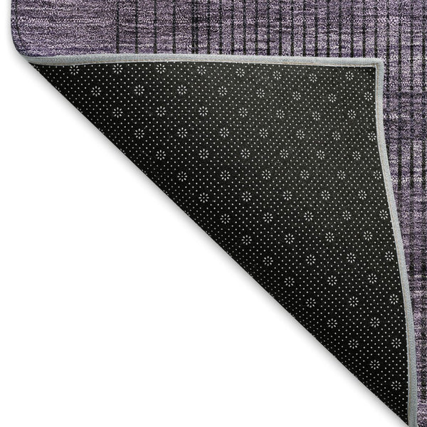 HomeRoots 10' X 14' Plush Plum & Gray Striped Washable Area Rug with UV Protection for Easy Maintenance & Style 666500