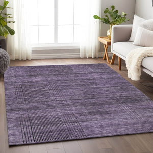 HomeRoots 10' X 14' Plush Plum & Gray Striped Washable Area Rug with UV Protection for Easy Maintenance & Style 666500