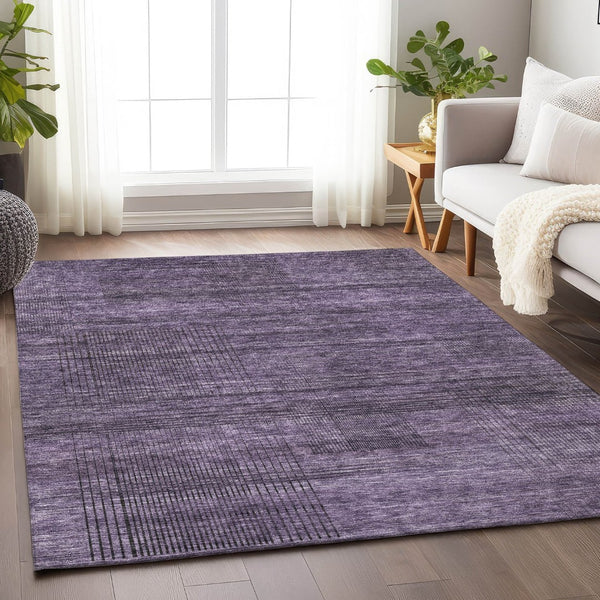 HomeRoots 10' X 14' Plush Plum & Gray Striped Washable Area Rug with UV Protection for Easy Maintenance & Style 666500
