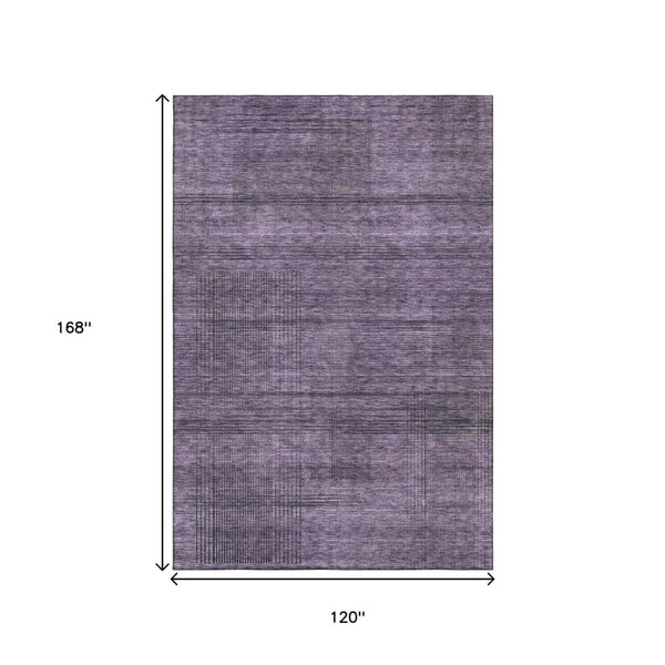 HomeRoots 10' X 14' Plush Plum & Gray Striped Washable Area Rug with UV Protection for Easy Maintenance & Style 666500