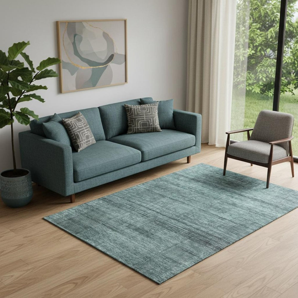 HomeRoots 5' X 8' Stylish Teal and Gray Striped Area Rug - Durable, Washable, UV Protected for Everyday Life 666502