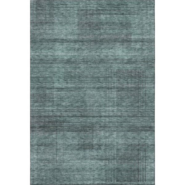 HomeRoots 5' X 8' Stylish Teal and Gray Striped Area Rug - Durable, Washable, UV Protected for Everyday Life 666502
