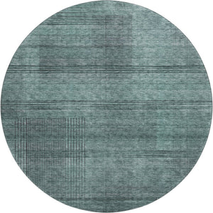 HomeRoots 8' Stylish Teal and Gray Striped Round Rug - Washable, UV Protected, Stain Resistant for Modern Homes 666503