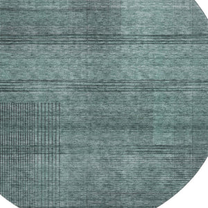 HomeRoots 8' Stylish Teal and Gray Striped Round Rug - Washable, UV Protected, Stain Resistant for Modern Homes 666503