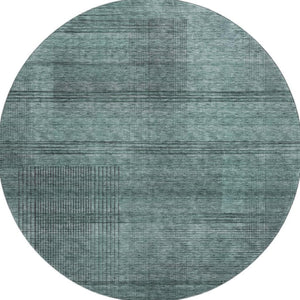 HomeRoots 8' Stylish Teal and Gray Striped Round Rug - Washable, UV Protected, Stain Resistant for Modern Homes 666503