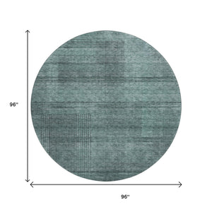 HomeRoots 8' Stylish Teal and Gray Striped Round Rug - Washable, UV Protected, Stain Resistant for Modern Homes 666503