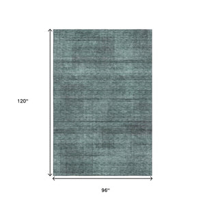 HomeRoots 8' X 10' Teal and Gray Striped Area Rug – Washable, UV-Protected, Durable & Stylish for Any Space! 666504