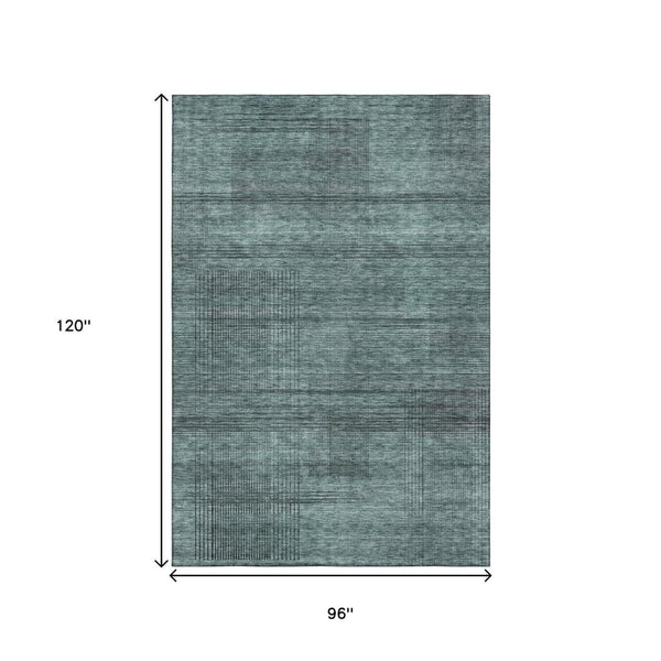 HomeRoots 8' X 10' Teal and Gray Striped Area Rug – Washable, UV-Protected, Durable & Stylish for Any Space! 666504