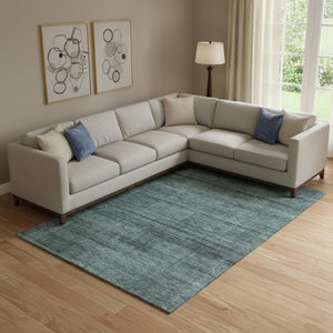 HomeRoots 8' X 10' Teal and Gray Striped Area Rug – Washable, UV-Protected, Durable & Stylish for Any Space! 666504