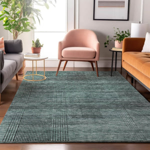 HomeRoots 8' X 10' Teal and Gray Striped Area Rug – Washable, UV-Protected, Durable & Stylish for Any Space! 666504