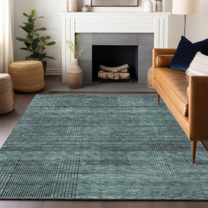 HomeRoots 8' X 10' Teal and Gray Striped Area Rug – Washable, UV-Protected, Durable & Stylish for Any Space! 666504