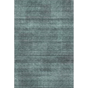 HomeRoots 9' X 12' Teal and Gray Striped Area Rug - Washable, UV Protected, Soft, Durable for High Traffic Spaces 666505