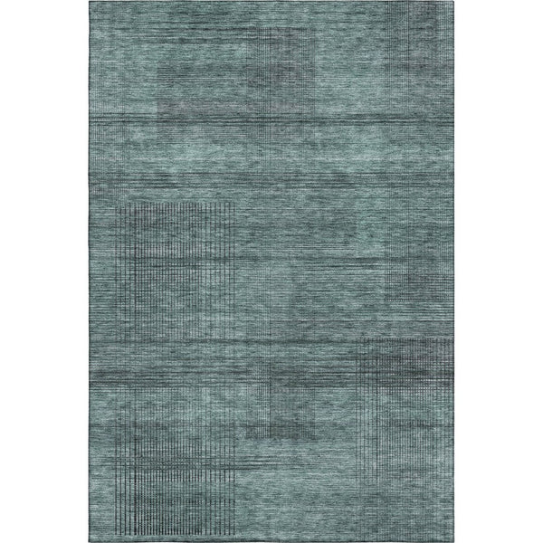 HomeRoots 9' X 12' Teal and Gray Striped Area Rug - Washable, UV Protected, Soft, Durable for High Traffic Spaces 666505
