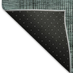 HomeRoots 9' X 12' Teal and Gray Striped Area Rug - Washable, UV Protected, Soft, Durable for High Traffic Spaces 666505