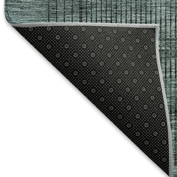 HomeRoots 9' X 12' Teal and Gray Striped Area Rug - Washable, UV Protected, Soft, Durable for High Traffic Spaces 666505