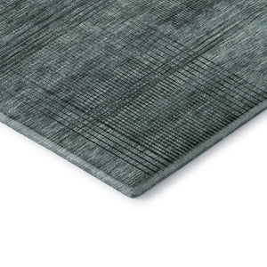 HomeRoots 9' X 12' Teal and Gray Striped Area Rug - Washable, UV Protected, Soft, Durable for High Traffic Spaces 666505