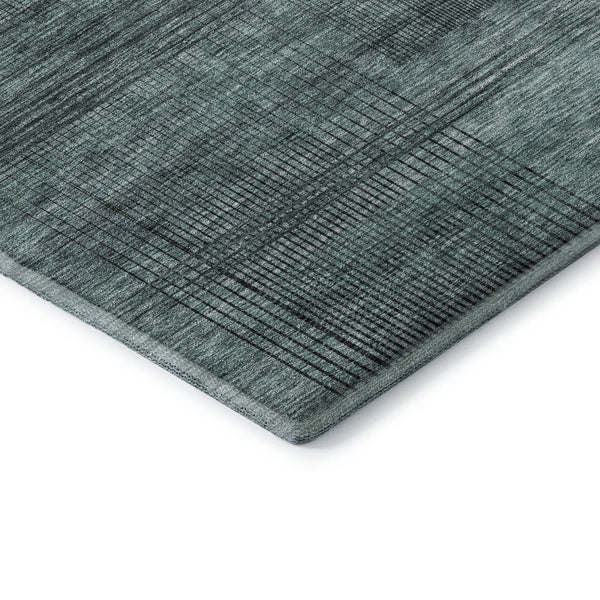 HomeRoots 9' X 12' Teal and Gray Striped Area Rug - Washable, UV Protected, Soft, Durable for High Traffic Spaces 666505
