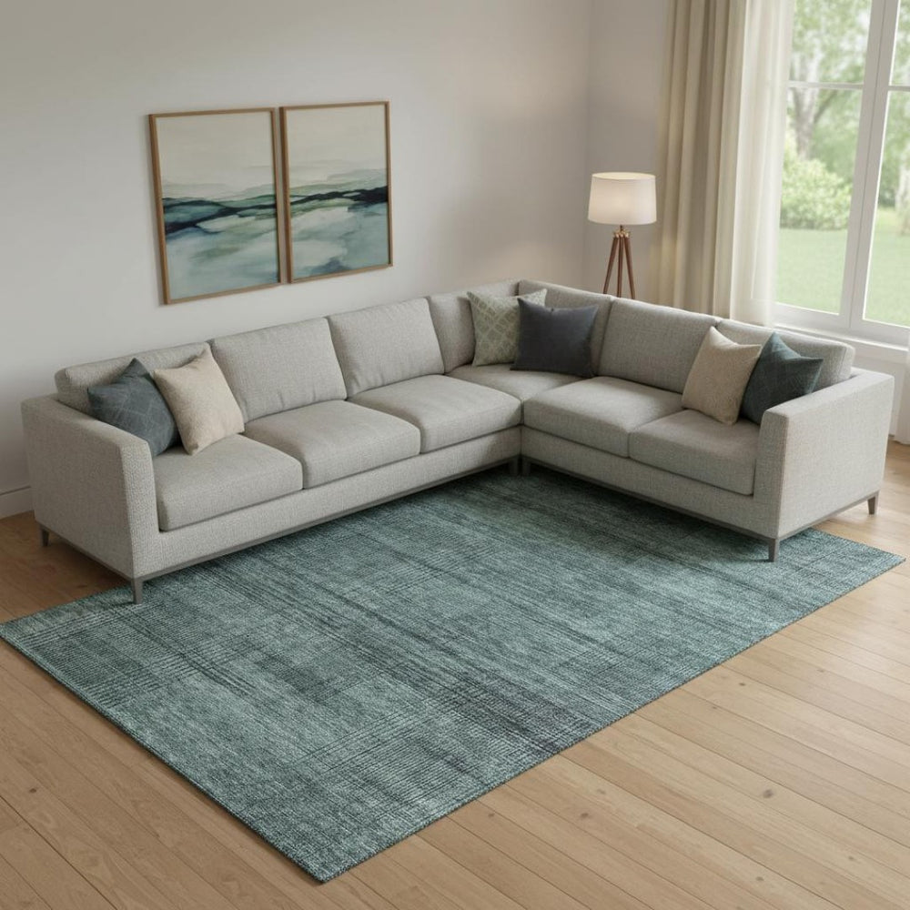 HomeRoots 10' X 14' Stylish Teal and Gray Striped Washable Area Rug with UV Protection for Busy Homes 666506