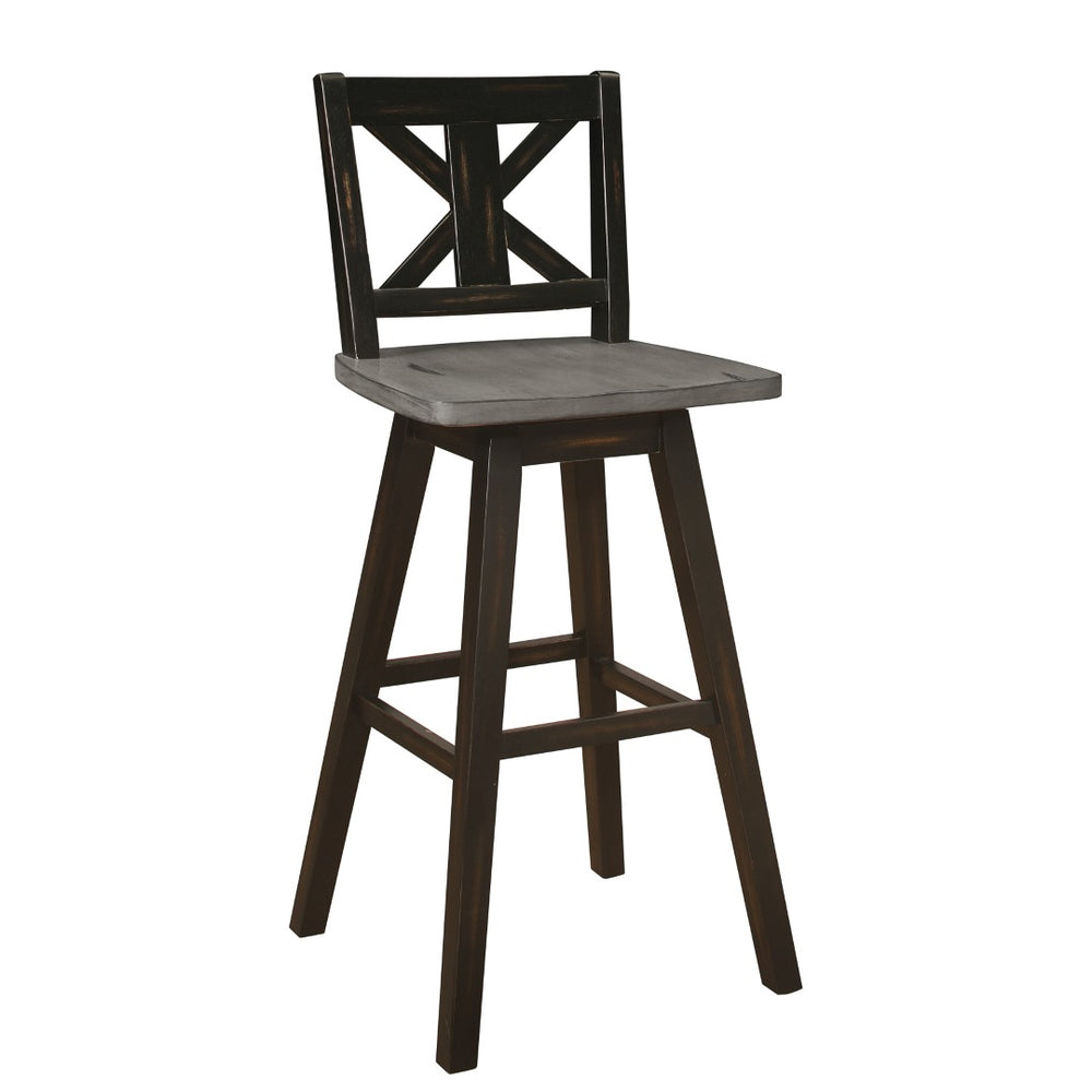 English Elm Pub Height Swivel Chairs Set Of 2 - Distressed Gray & Black X-Back Design For Rustic Charm & Comfort B011P194913-GIGA