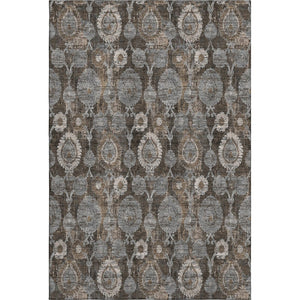HomeRoots 8' X 10' Chocolate Beige & Gray Damask Area Rug - Washable, Stain-Resistant, UV Protected Elegance 666528
