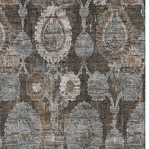 HomeRoots 8' X 10' Chocolate Beige & Gray Damask Area Rug - Washable, Stain-Resistant, UV Protected Elegance 666528