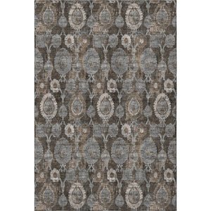 HomeRoots 9' X 12' Damask Washable Area Rug in Chocolate Beige & Gray - UV Protected, Durable & Stylish Design 666529