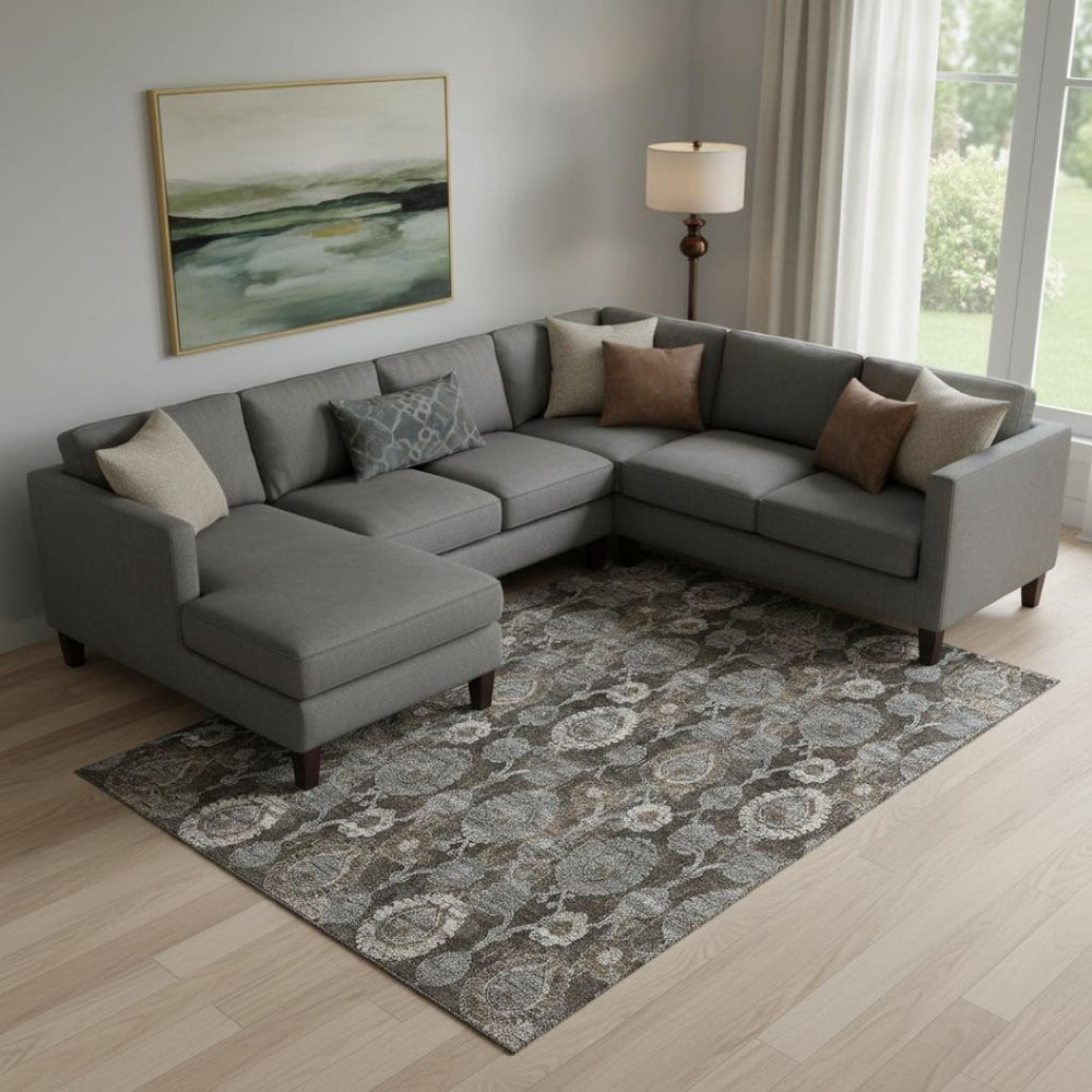 HomeRoots 10' X 14' Elegant Chocolate Beige & Gray Damask Area Rug - Washable, UV Protected, Durable Design 666530