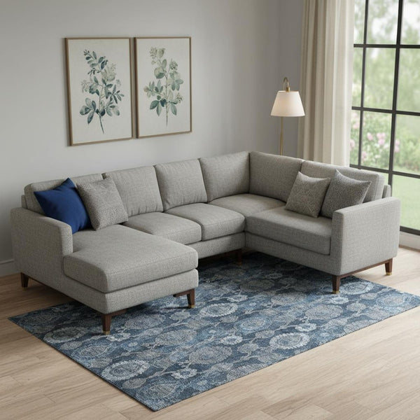 HomeRoots 10' Navy Blue and Gray Damask Area Rug - Washable, Stain Resistant, UV Protected for Busy Homes 666566
