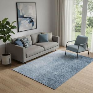 HomeRoots 5' Blue and Ivory Ombre Area Rug – Washable, UV-Protected, Durable, Stylish for High-Traffic Homes 666586