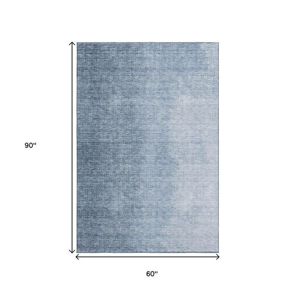 HomeRoots 5' Blue and Ivory Ombre Area Rug – Washable, UV-Protected, Durable, Stylish for High-Traffic Homes 666586