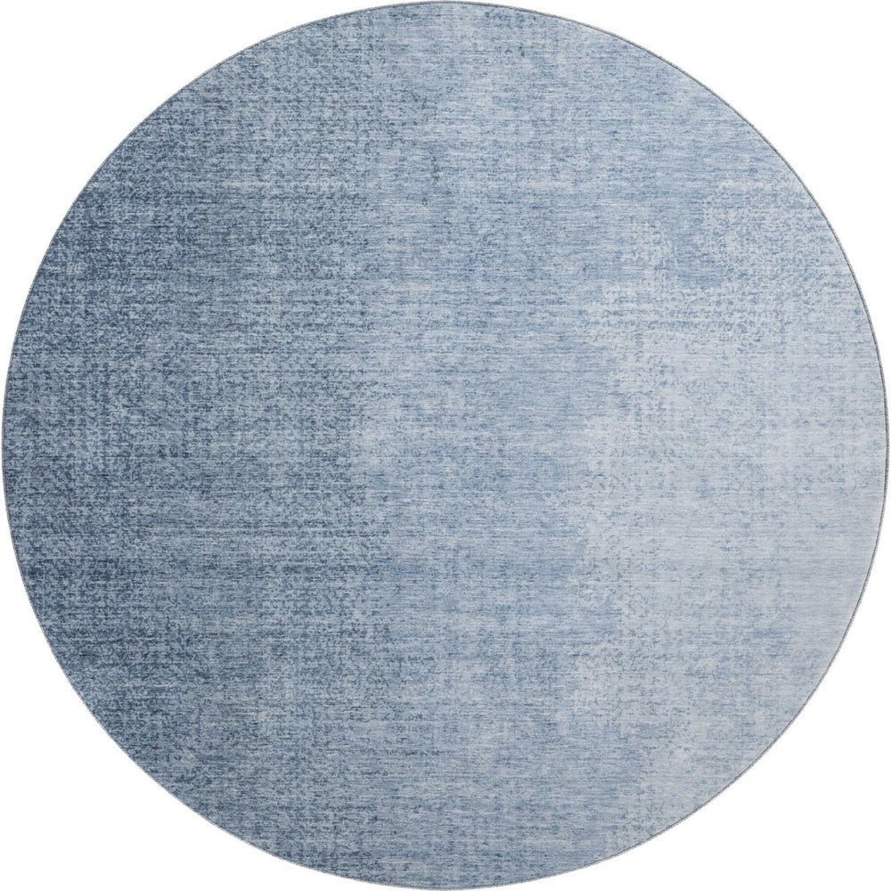 HomeRoots 8' Blue Ombre Round Rug - Washable, UV-Protected, Stain-Resistant, Perfect for Homes with Kids & Pets! 666587