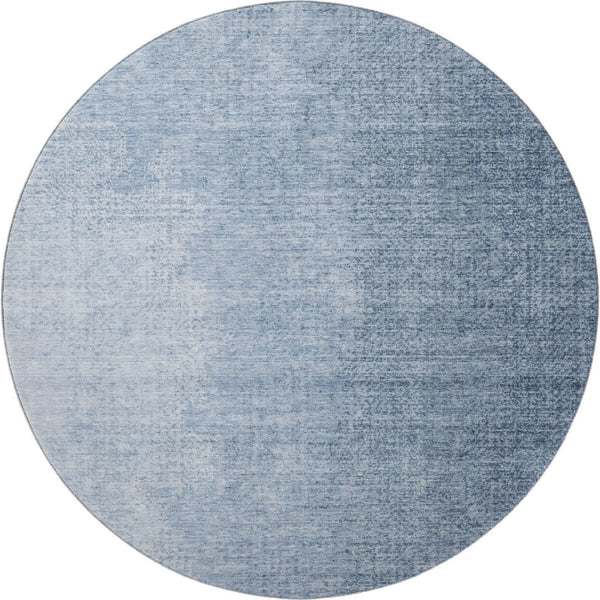HomeRoots 8' Blue Ombre Round Rug - Washable, UV-Protected, Stain-Resistant, Perfect for Homes with Kids & Pets! 666587