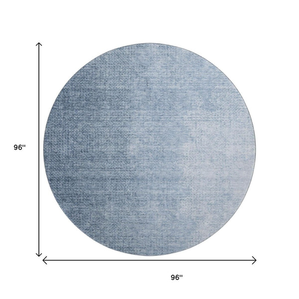 HomeRoots 8' Blue Ombre Round Rug - Washable, UV-Protected, Stain-Resistant, Perfect for Homes with Kids & Pets! 666587