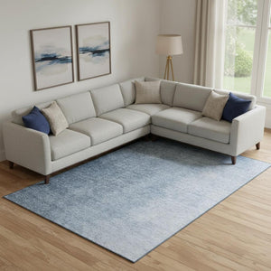HomeRoots 9' X 12' Ombre Blue & Ivory Washable Area Rug with UV Protection for Stylish, High-Traffic Homes 666589
