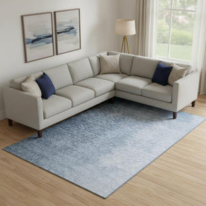 HomeRoots 10' Blue and Ivory Ombre Washable Area Rug - UV Protected, Durable, Stylish for Modern Living Spaces 666590