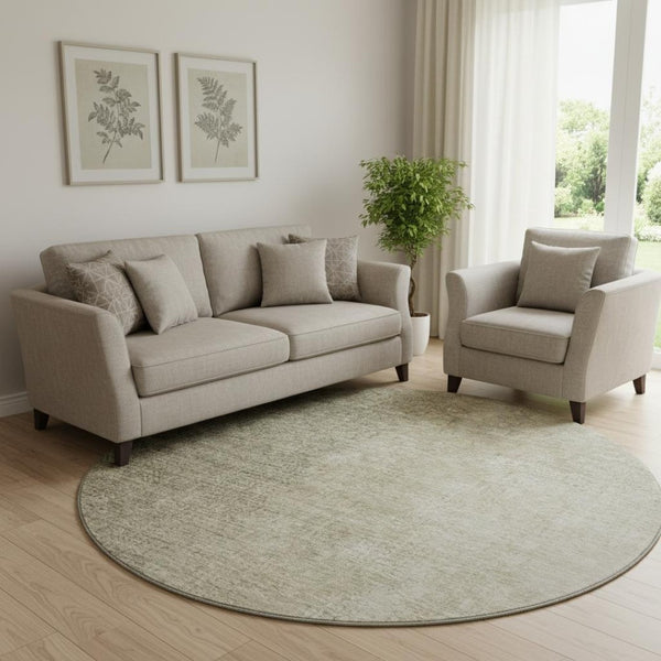 HomeRoots 8' Brown and Beige Ombre Round Rug - Washable, UV Protected, Modern Style for Indoor & Outdoor Use 666593