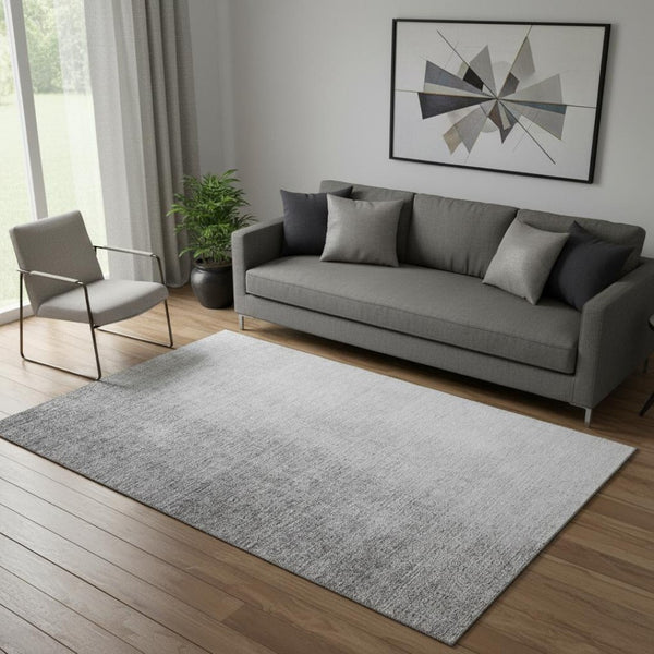 HomeRoots 5' X 8' Gray & Silver Ombre Area Rug - Washable, UV-Protected, Durable Design for High-Traffic Spaces 666598