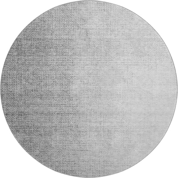 HomeRoots 8' Gray and Silver Ombre Washable Round Rug - Durable, Stain-Resistant, UV Protected for Modern Homes 666599