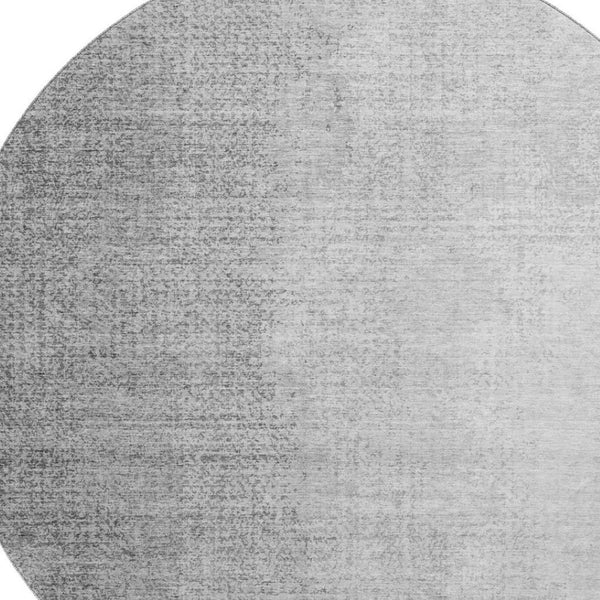 HomeRoots 8' Gray and Silver Ombre Washable Round Rug - Durable, Stain-Resistant, UV Protected for Modern Homes 666599