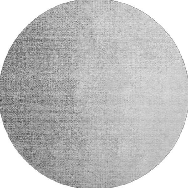 HomeRoots 8' Gray and Silver Ombre Washable Round Rug - Durable, Stain-Resistant, UV Protected for Modern Homes 666599