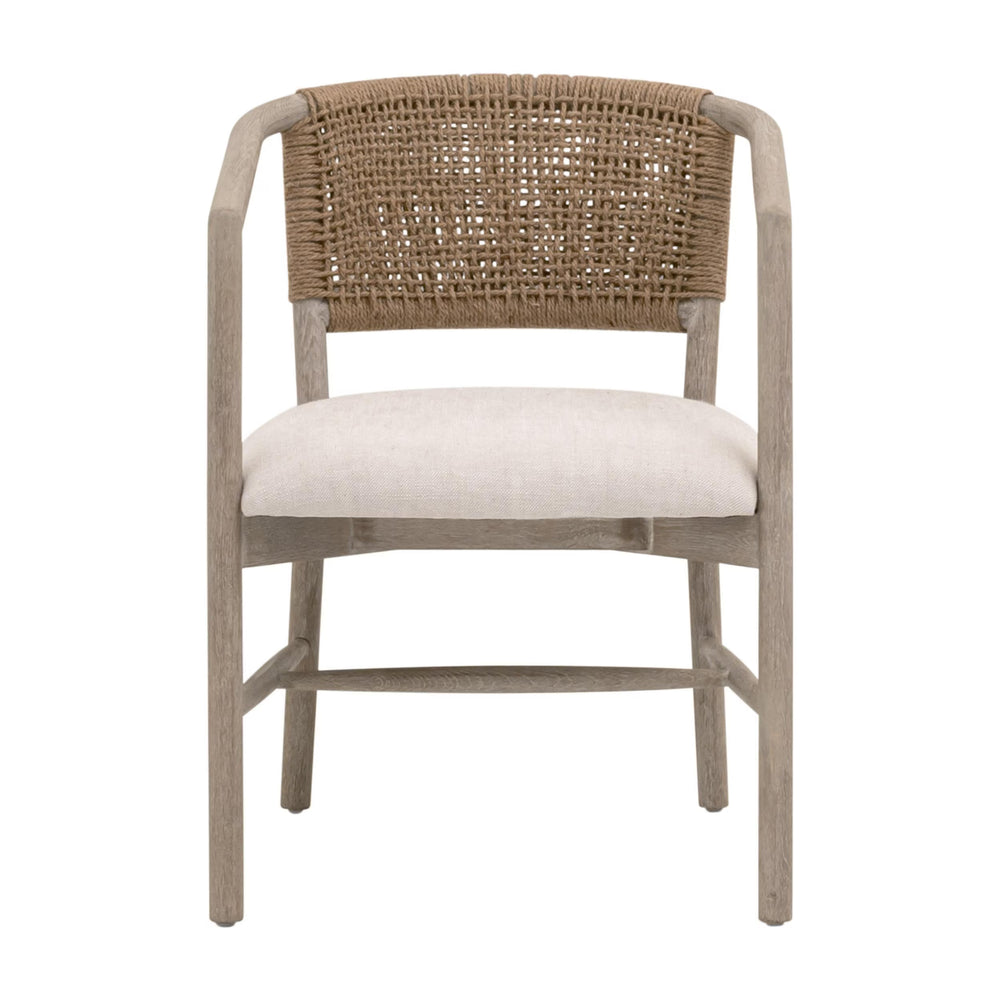 Essentials for Living Juxtaposition Accent Chair Oak Frame Linen Seat Handwoven Jute Back Living Room 6666.BISQ/NG