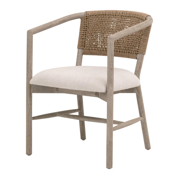 Essentials for Living Juxtaposition Accent Chair Oak Frame Linen Seat Handwoven Jute Back Living Room 6666.BISQ/NG