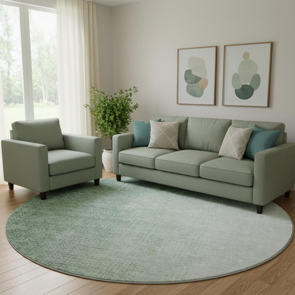 HomeRoots 8' Green and Ivory Ombre Round Rug - Stylish, Washable, UV-Protected, Perfect for Busy Homes! 666605