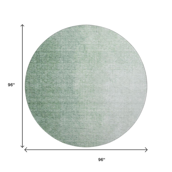 HomeRoots 8' Green and Ivory Ombre Round Rug - Stylish, Washable, UV-Protected, Perfect for Busy Homes! 666605