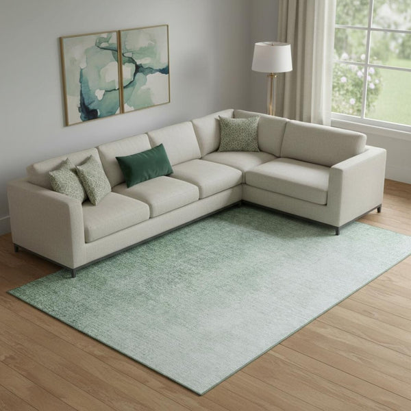 HomeRoots 9' X 12' Green and Ivory Ombre Area Rug - Washable, UV Protected, Stylish, Stain Resistant Design 666607