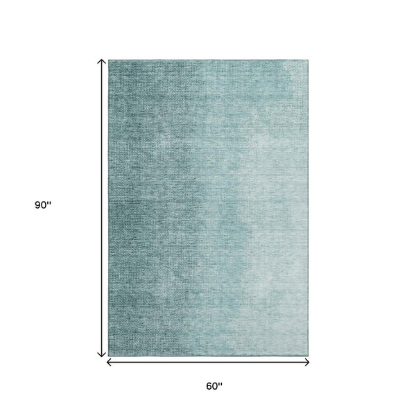 HomeRoots 5' X 8' Teal Ombre Area Rug - Modern, Washable, Stain-Resistant with UV Protection for Every Space 666610